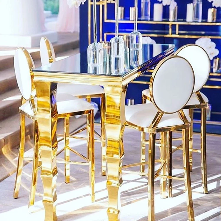 Modern Simple Long Console High Bar Gold Bamboo legs Mirror Top Horizon Bar Table