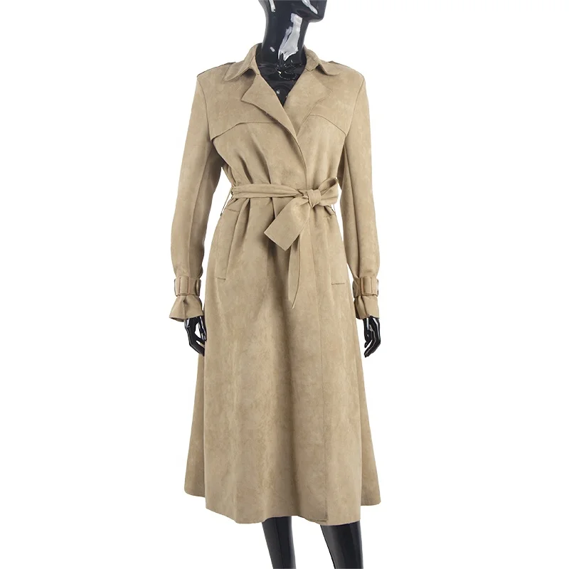 
Wholesale Custom New Autumn Faux Suede Trench Coat Outerwear Female Coats For Women 