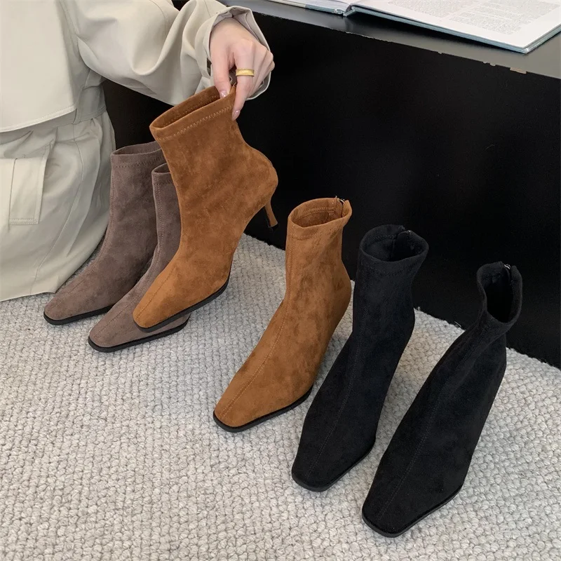 Newest Wool Suede Leather Ankle Boots For Women Warm Fur Winter Snow Boots Sexy Pointed Toe Chelsea Shoes Woman Boots