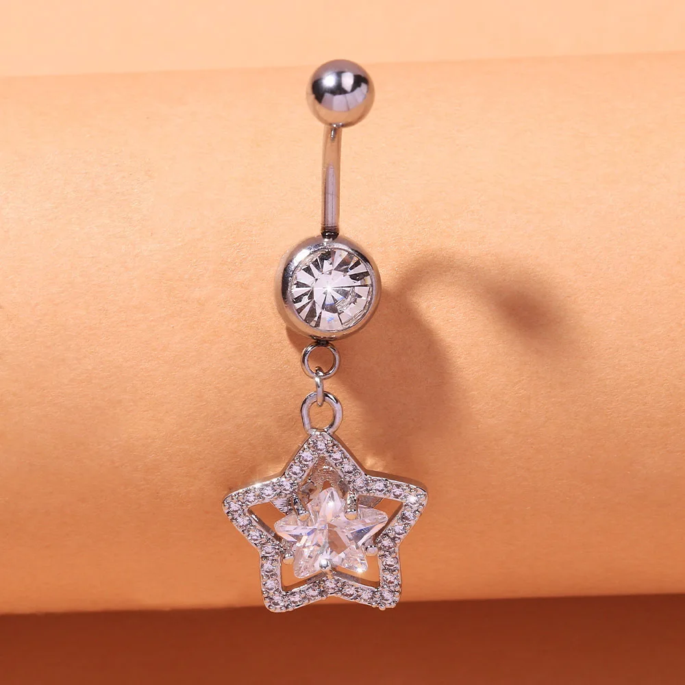 QIFEI Women Fashion Jewelry Diamond Pendant Love Heart Navel Nail Personality Body Piercing Jewelry
