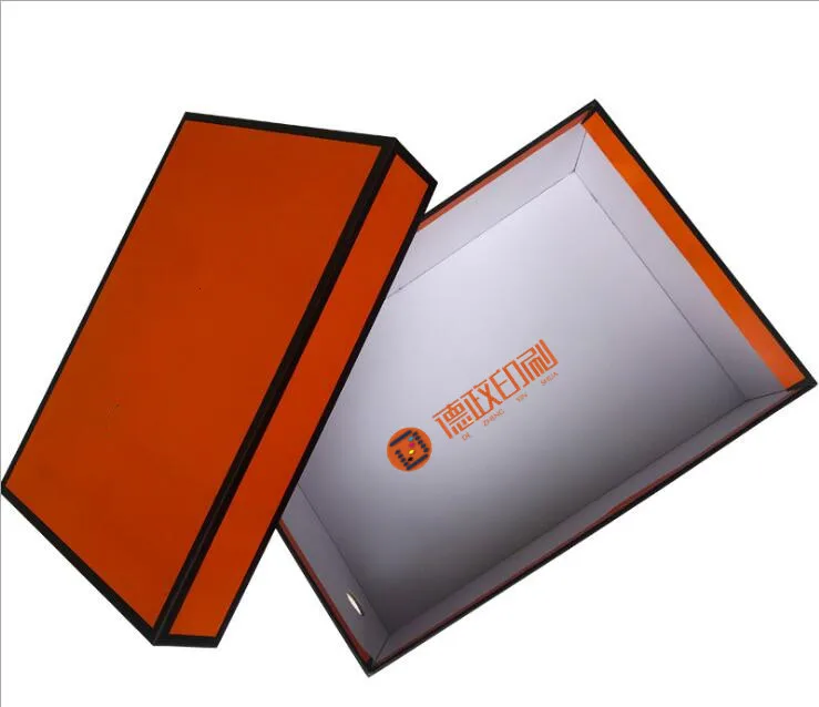 Custom logo rectangular top lid rigid cardboard paper shoe box storage shipping packaging top lid