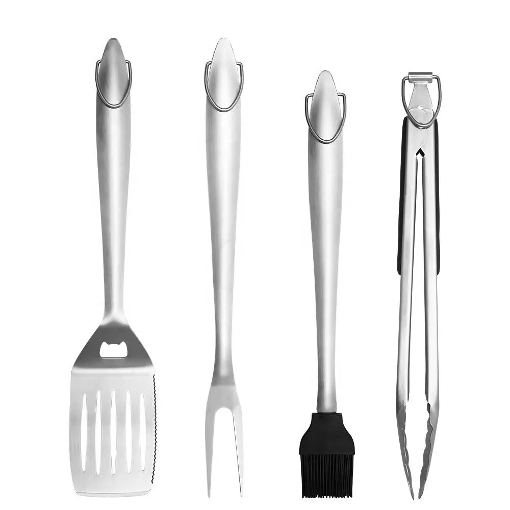 Custom Four-Piece BBQ Tool Set Metal Fork Shovel Clamp Sweep Sticks Outdoor Metal Barbecue Tools Hot Cross-Border Manufacturers