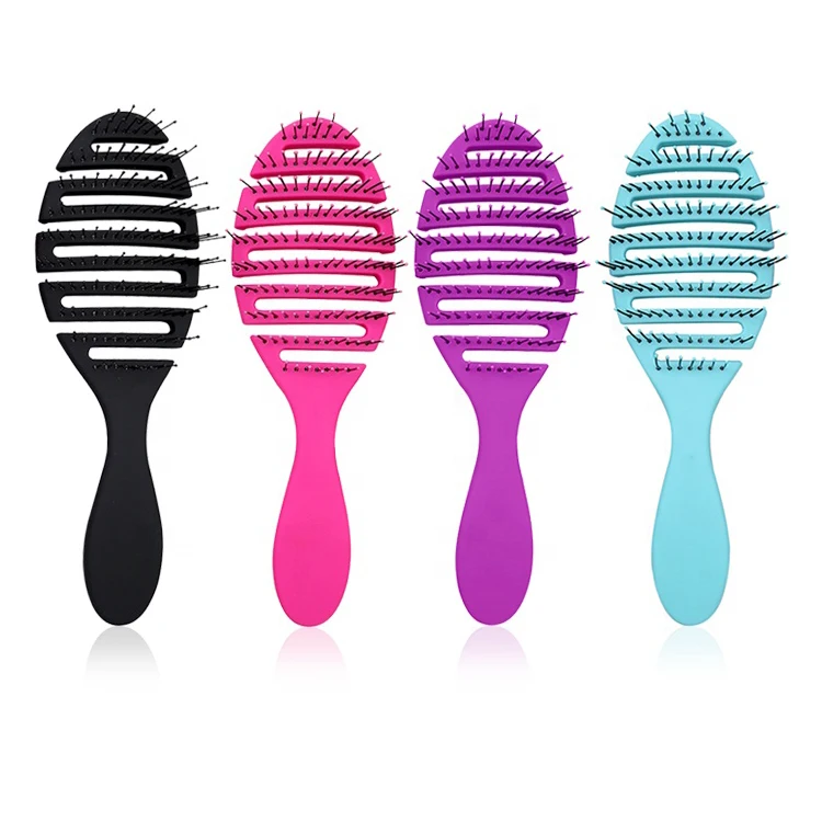 Salon Anti-Static Flex Styling Hairbrush Personalized Detangling Curved Vented Plastic Hair Brush for Remove Knot & Speed Drying