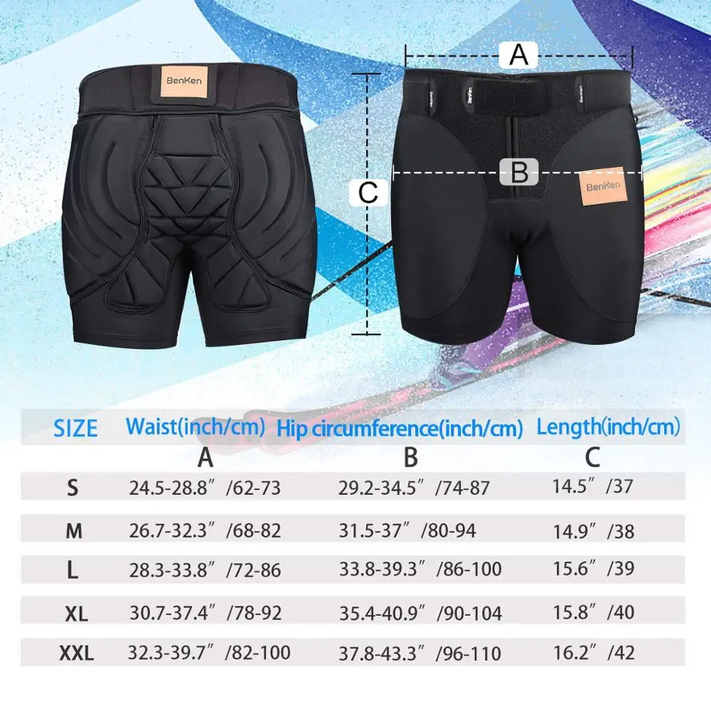 
BenKen Soared 3D Protection Hip Butt EVA Pad Short Pants Protective Gear Guard Impact Pad Ski Ice Skating Snowboard 