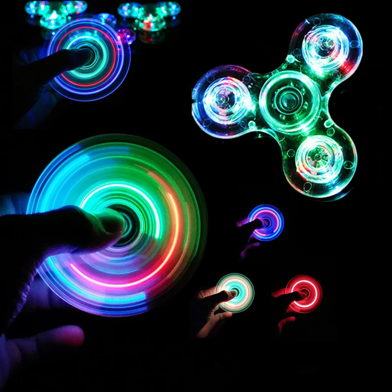 LED Plastic Crystal Hand Top Spinner Transparent Colorful Flashing Luminous Flying Fidget Spinner Toys Stress Relief Products