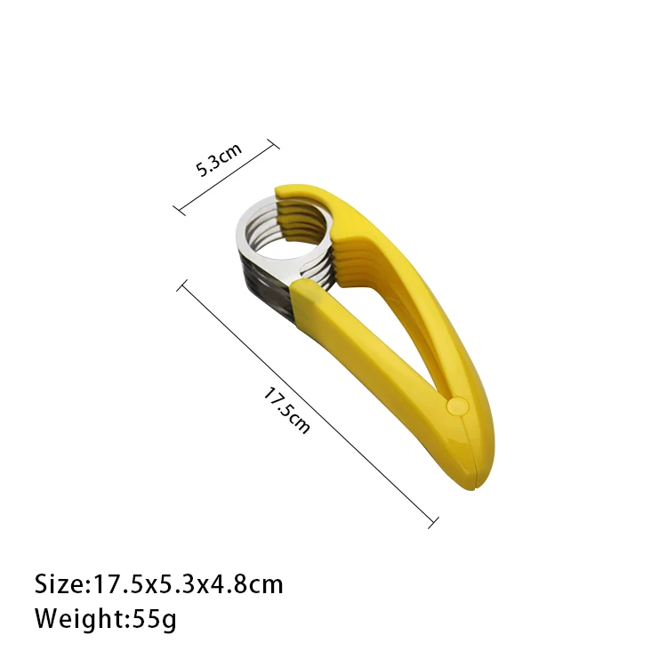 Fruit and vegetable salad peeler cutter kitchen equipment for bananas in stainless steel with a plastic grip