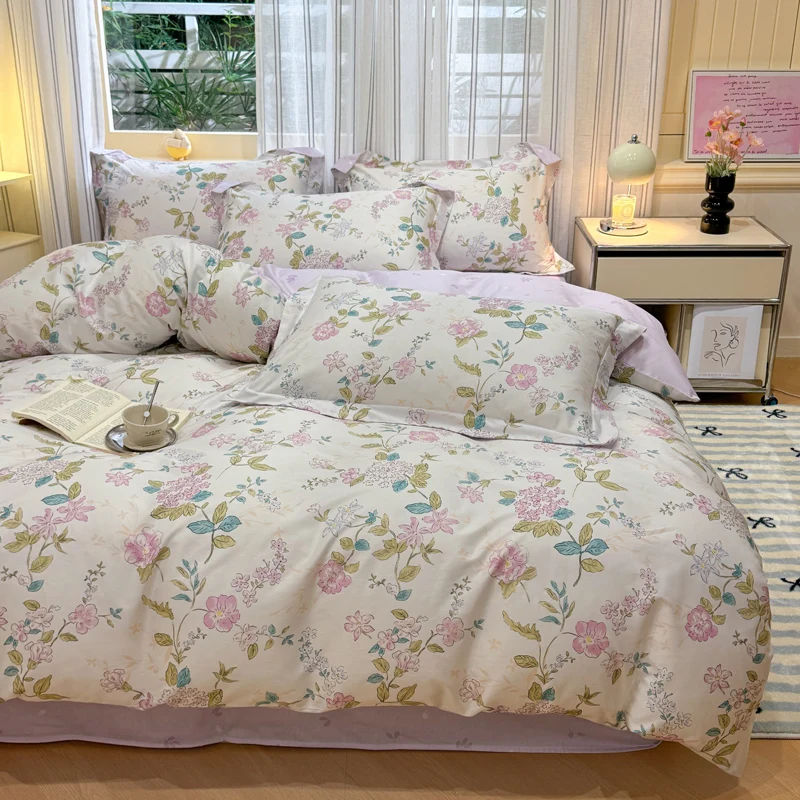 Floral Duvet Covers Set Soft Cotton Bedding Set Garden Vintage Style Flower Pattern Duvet Cover with Zipper Closure