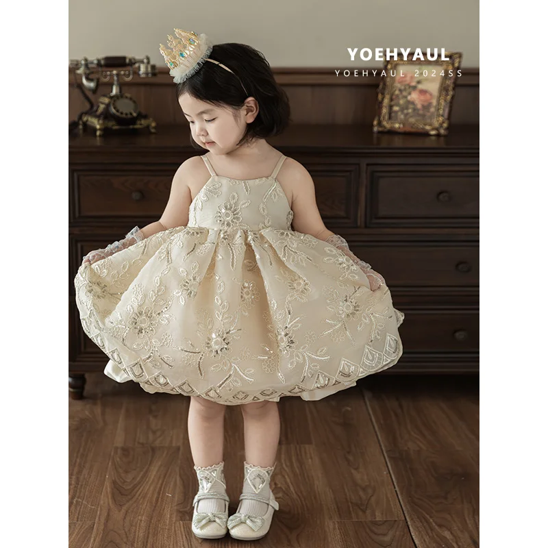 YOEHYAUL LX0290 Latest Design Sequin Gown Luxury Kids Flower Girl Dresses Wedding Kids Birthday Princess Children Party Frock