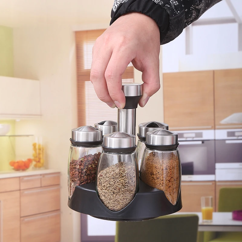 Kitchen Glass Salt Pepper Jars Small Mini Spice Storage Jars Set Accessories Spice Bottle Rack With Lids For Herbs & Spice Tools