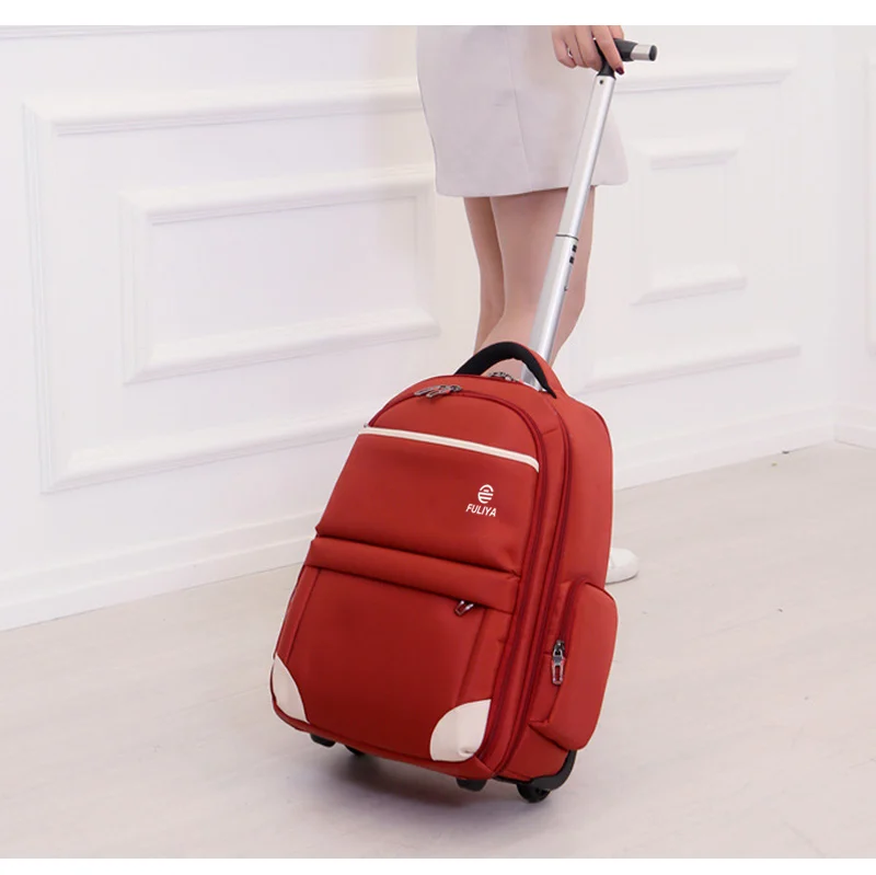 FULIYA New Rolling Wheels School Backpack Water Resistant Carry On Student Trolley Backpack Bags