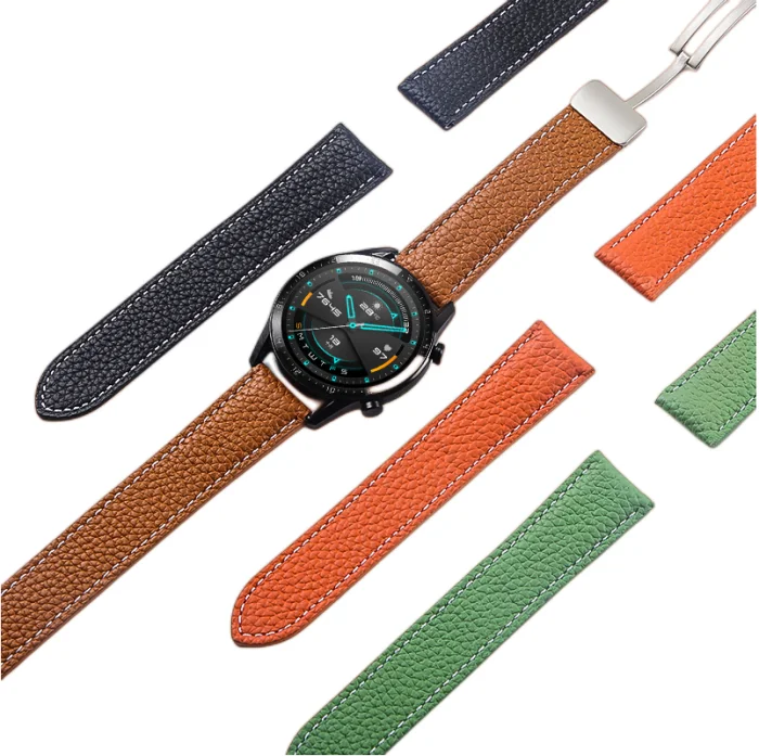 Good Selling Lychee Grain Leather Watchband Custom Smartwatch Straps Leather Watchstrap Huawei GT Leather Watch Band