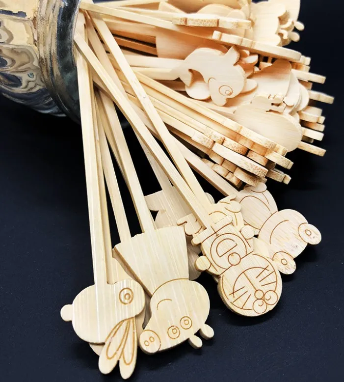 Mini Cartoon Bamboo Stick Cute Spatulas For Food Bamboo Spatula