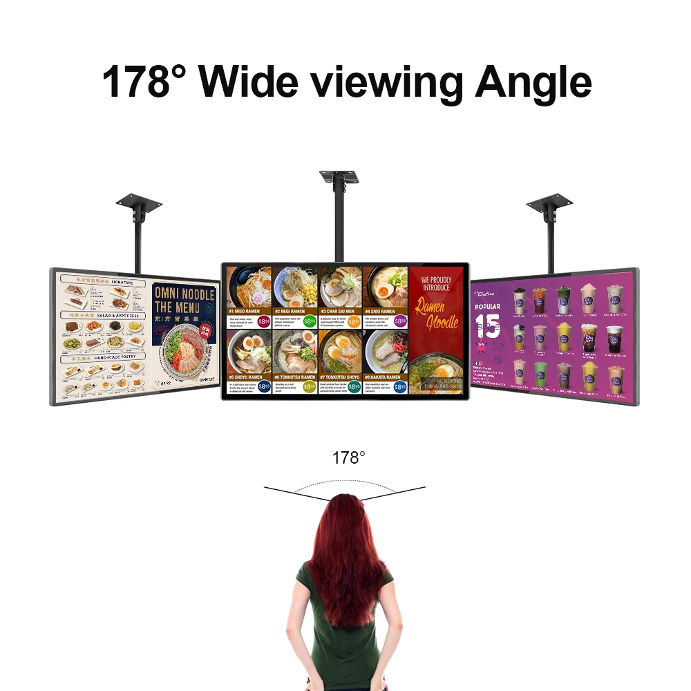 High Brightness 55 Inch LCD Display Advertising Player Remote Control Digital Menu Board Restaurant Wall Hanging SDK Function