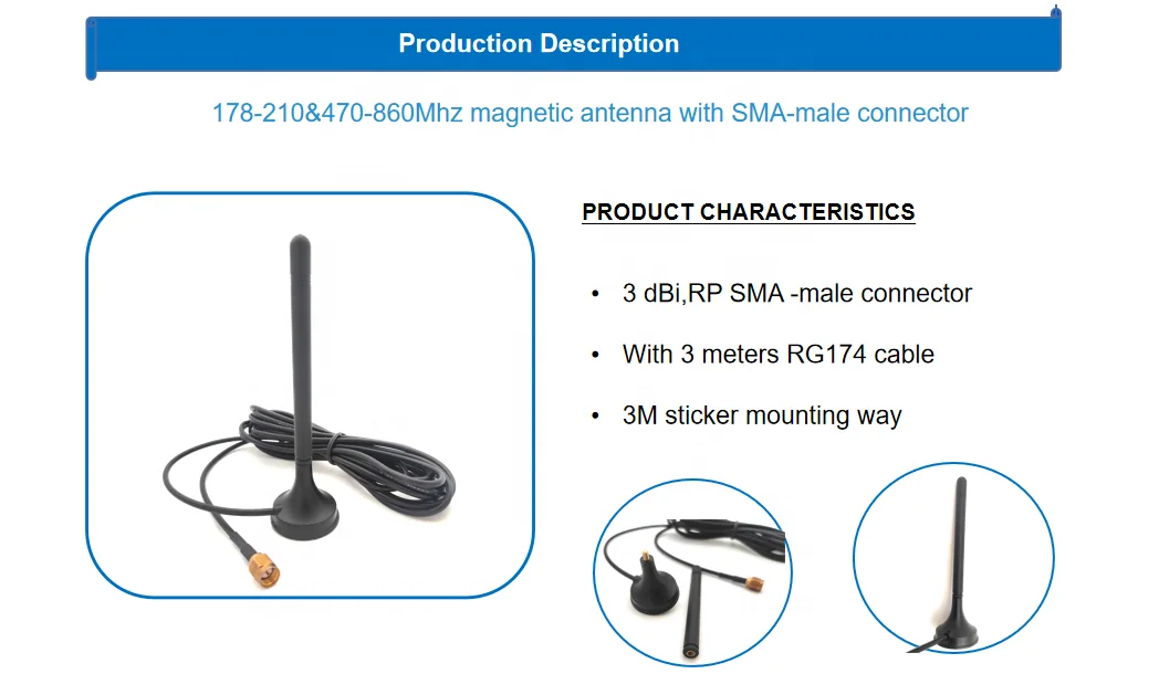 2.5DBI 178-210&470-860MHZ magnetic antenna with SMA-male