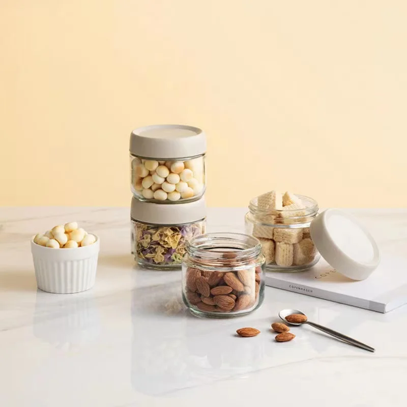 empty 450ml Round transparent wide mouth glass jar cookie candy storage glass honey sealed jar with metal id