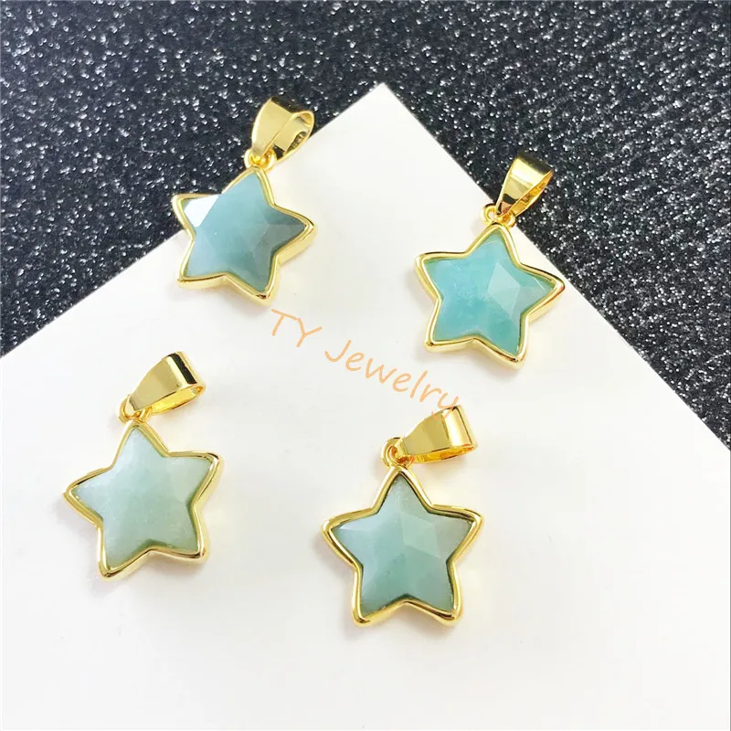 Wholesale  pentagonal  Shape Natural Stone green aventurine Pendant DIY for Necklace or Jewelry Making