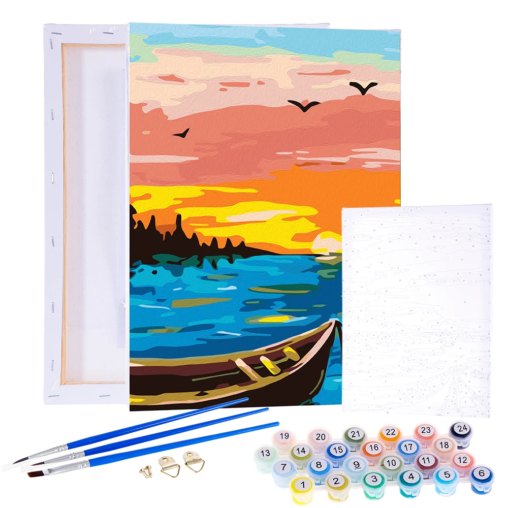 12x16inch Painting by Number Set Canvas DIY Color Landscape Oil Painting Acrylic Paints Kits Art Decor Painting With Frame