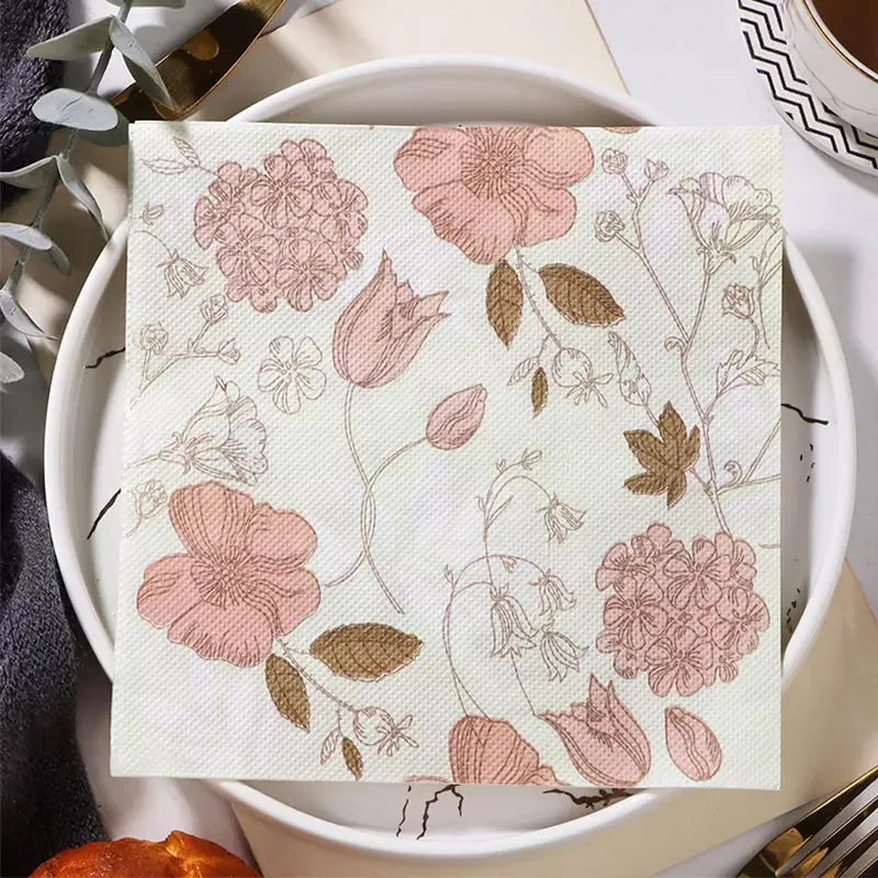 Colorful Square Western Table Flower Water Based Ink Print Paper Napkins For Wedding