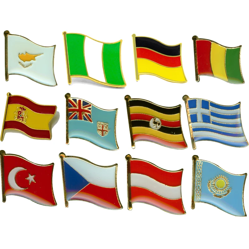 Enamel Pin Metal Custom Cyprus Nigeria Guinea Kazakhstan Uganda Fiji Spain Soft Hard Enamel Country National Day Flag Lapel Pin