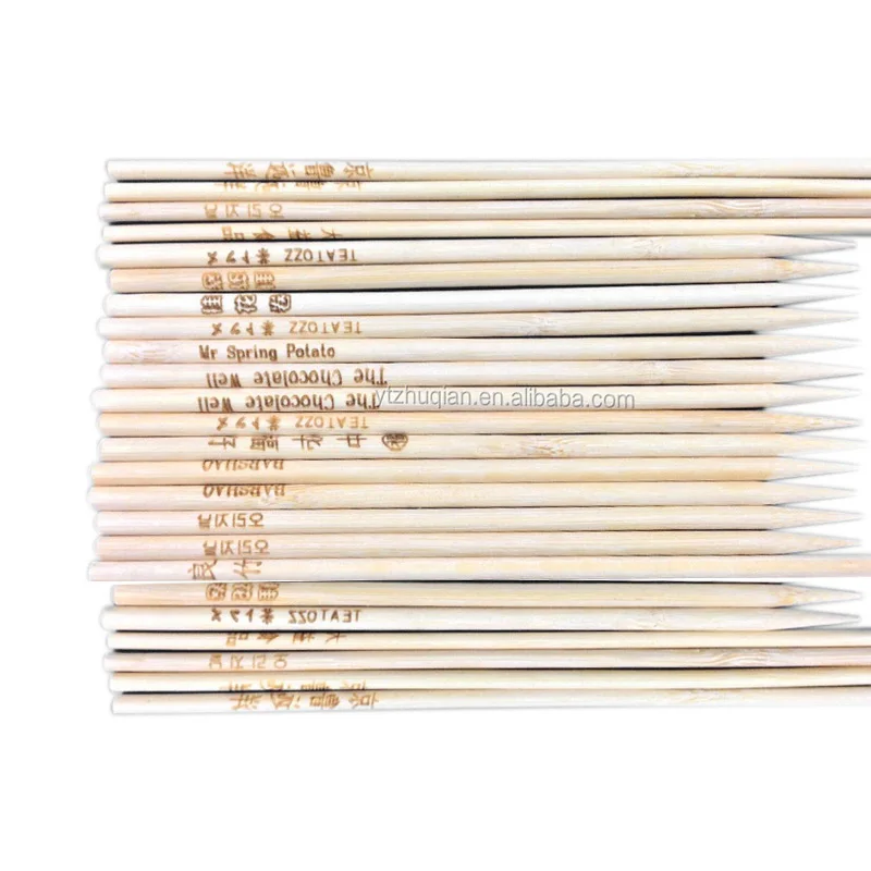 Logo Printed Natural Bamboo Disposable Round Sticks for BBQ Food