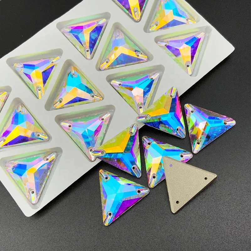 Crystal 12mm 16mm 22mm triangle sewing on stone in over 80 different colors for gymnastics leotards sew on rhinestone applique