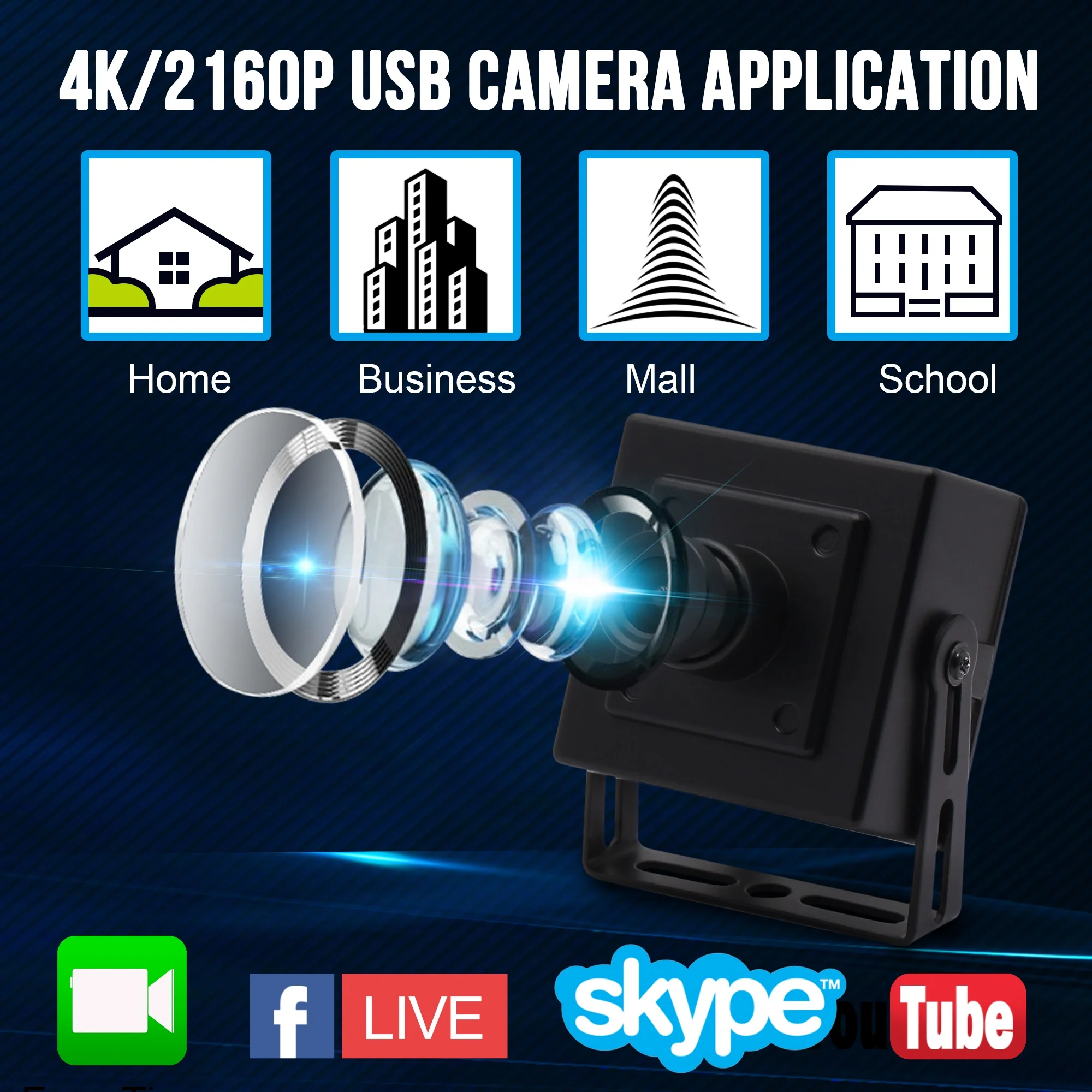 ELP New Ultra HD 3840X2160 30fp Mini black metal 4K USB Camera with Sony IMX317 Sensor for Machine Vision