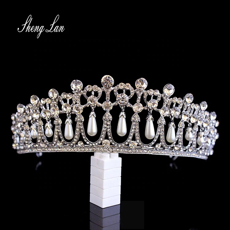 Shenglan  New Handmade Crystal Rhinestone Vine Pearl Princess Crowns Wedding Bridal Tiara Crowns And Veils