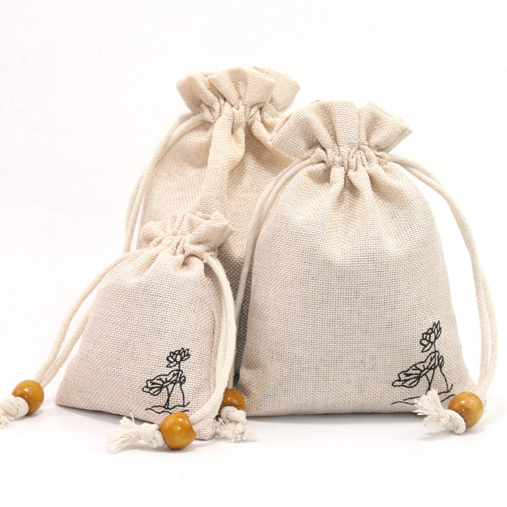 Natural Jute Linen Drawstring Packaging Bag Eco Friendly Recycled Linen Drawstring  Bag