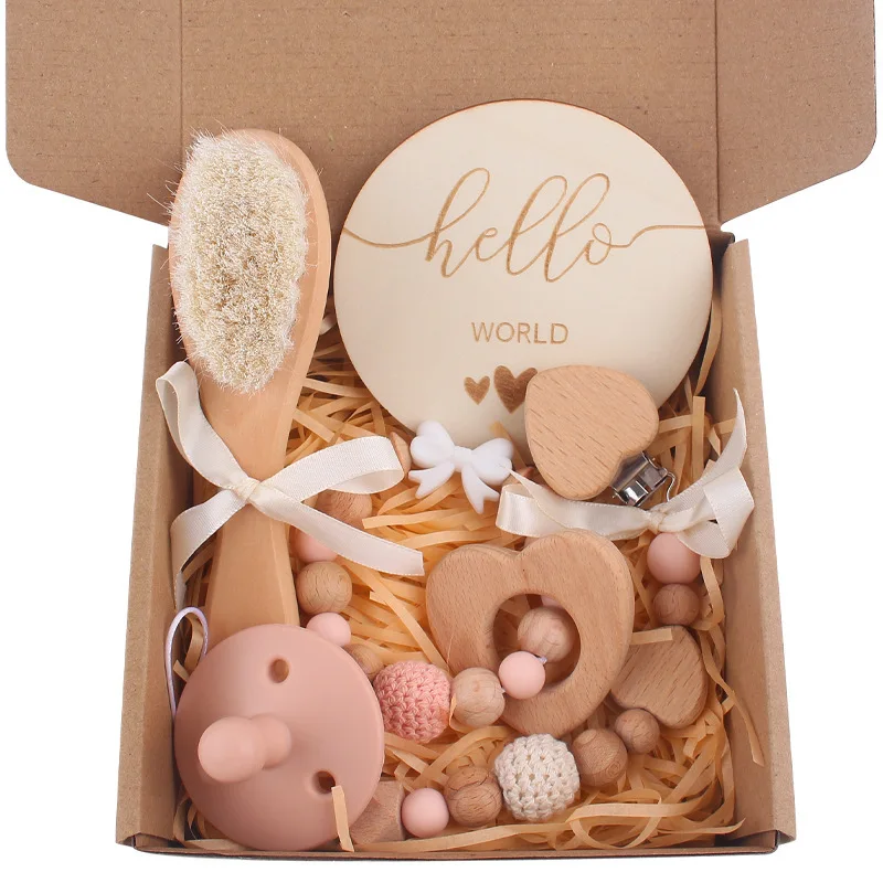 Baby Shower Newborn Lovey Welcome Gifts Set Baby Boy Girl Gift Set Newborn Bibs Beech Teether Pacifier Clip Unique Present
