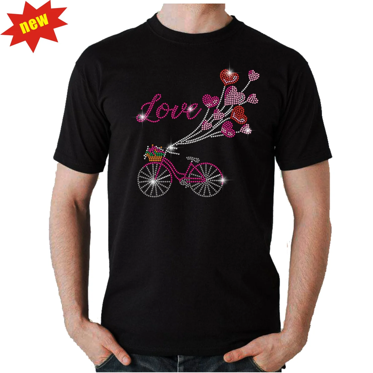 Factory Price Beautiful Heart Valentine Day Iron on Rhinestone Motif Custom Rhinestone Heat Transfer Designs for Shirt