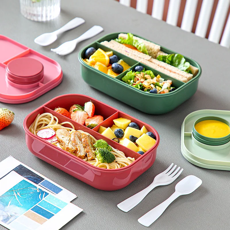Hot sale portable bento box Microwave Safe 3 compartment plastic lunch box leakproof BPA Free food containers