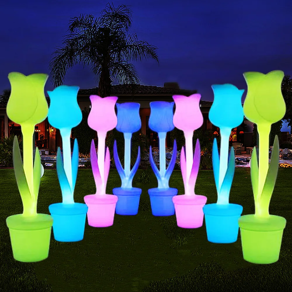 outdoor waterproof plastic standing tulip flower floor lamp