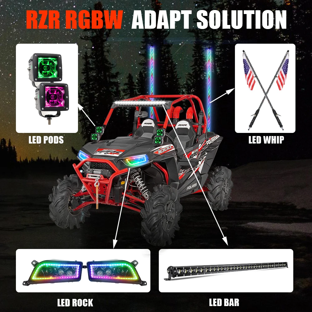 High Low Beam RZR XP 900 / Turbo Halo Ring Headlamp RGB Halo RZR XP 1000 Headlight for Polaris