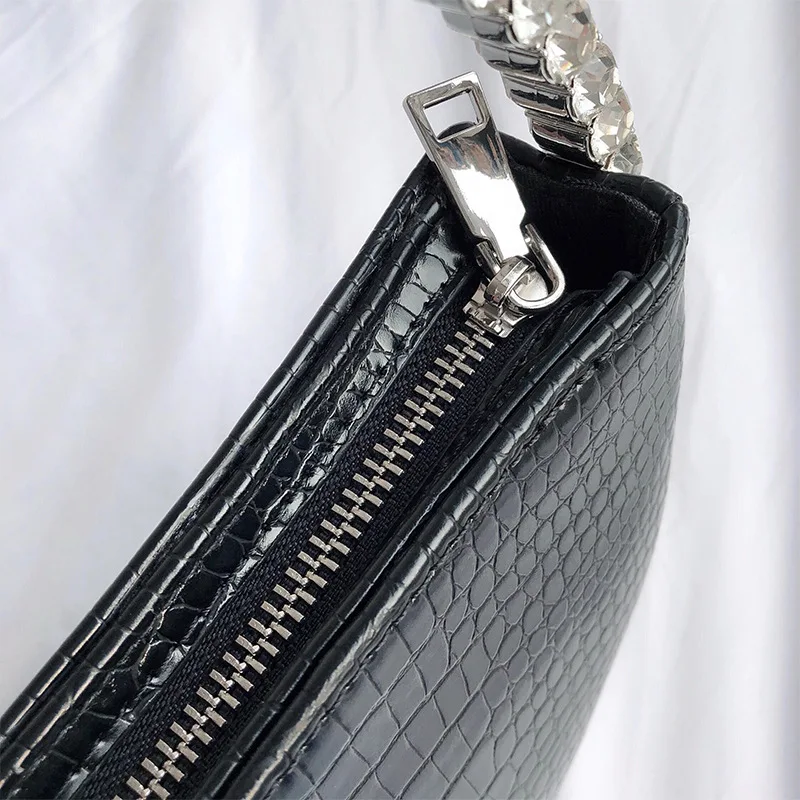 New fashion crocodile pattern round clutch bag evening bags ladies luxury design wedding half moon rhinestone bag for women