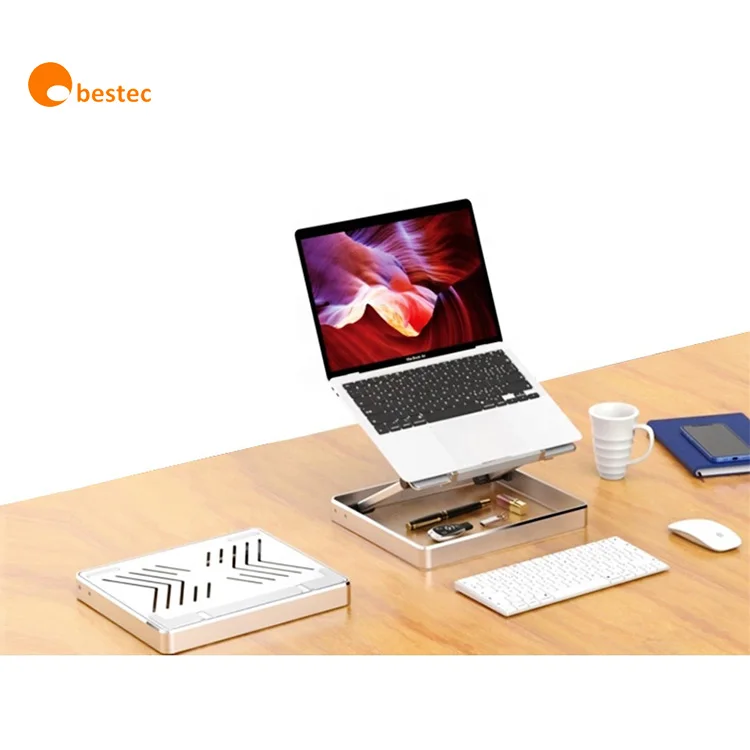 Aluminium Alloy Standing Desk Creative Laptop Stand Mobile Bracket Holder With Storage Box For Notebook