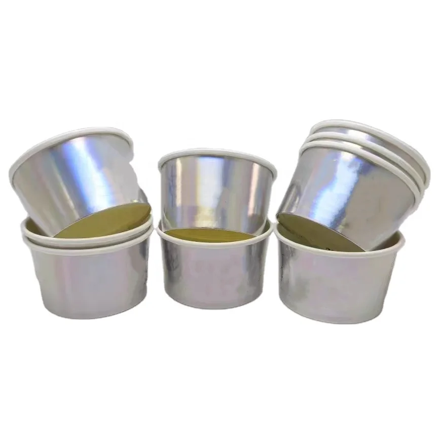 3-32OZ Customize logo print silver paper cup luxury fancy dessert chocolate ice cream cups with lid