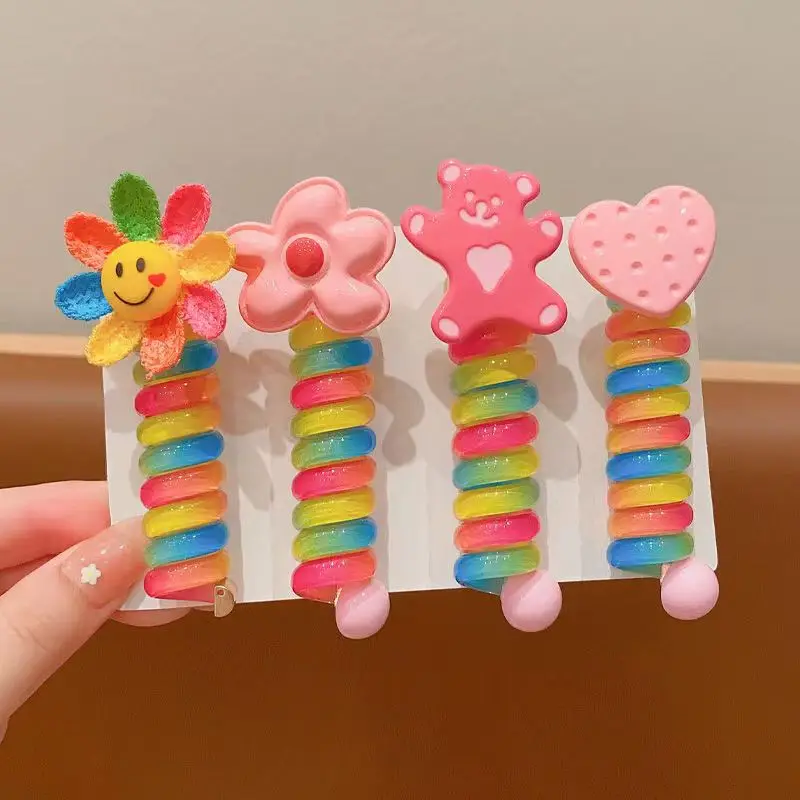 Telephone Wire Hair Bands for Kids Phone Cord Hair Ties Spiral Flower Stretchy Kuromi Hair Holder Telephone Line Hair Bands