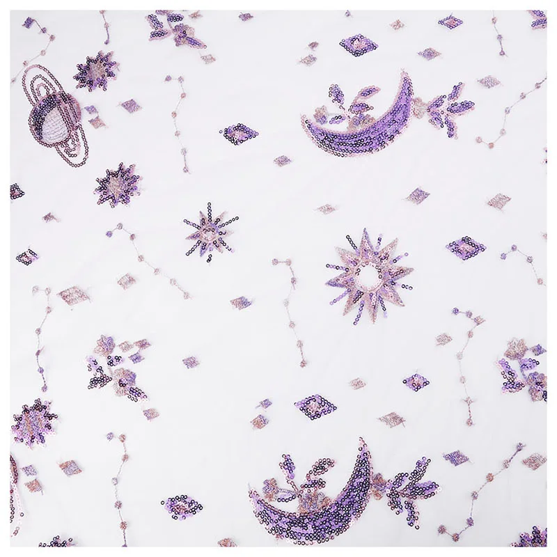 Factory High Quality Embroidery Star Moon Bead Embroidery Heavy Embroidery Lace Fabric Sequin Lace Fabric