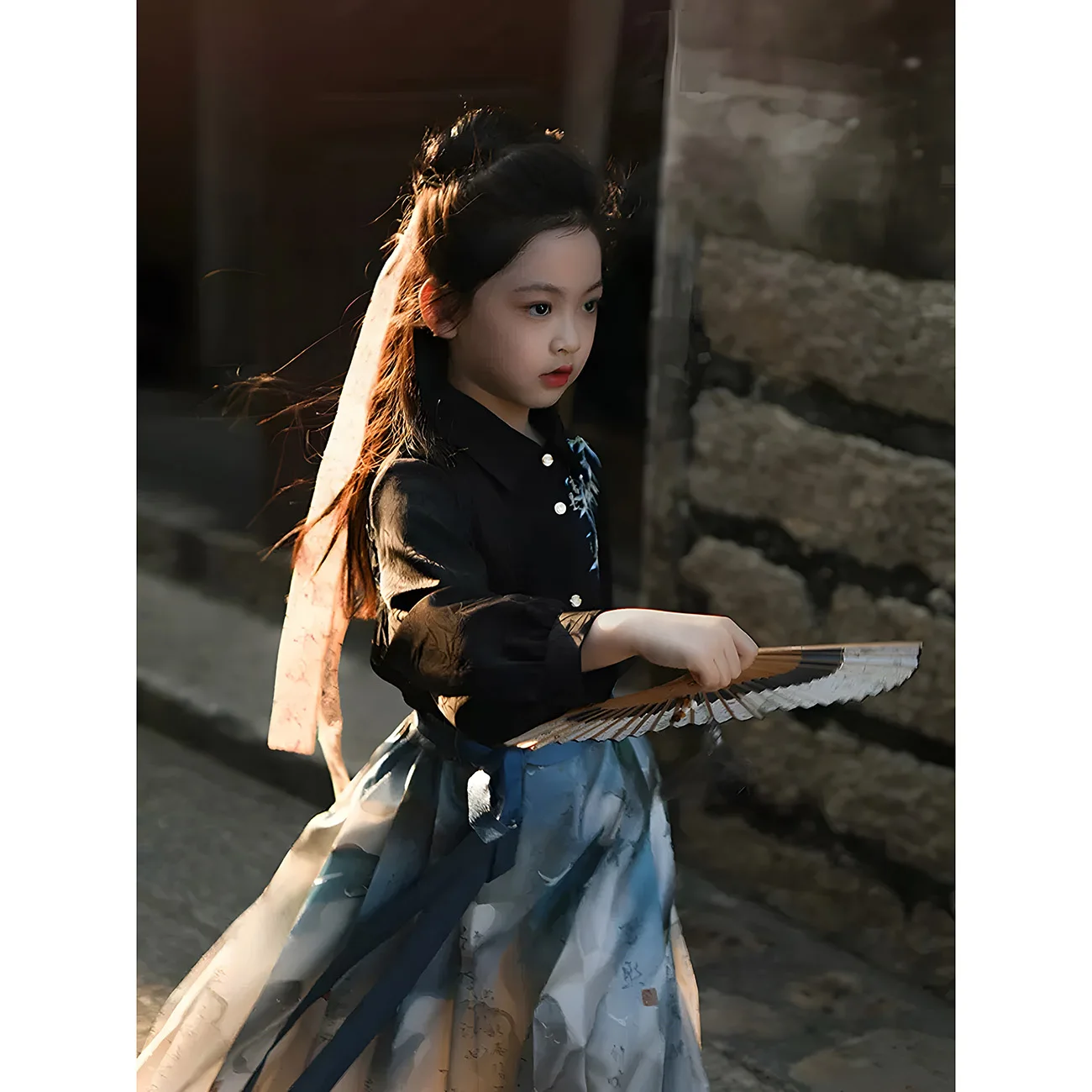 Girls Hanfu Winter Red Midi Dress Chinese Traditional Clothing For Children Kids Princess Dresses Elegent Costume