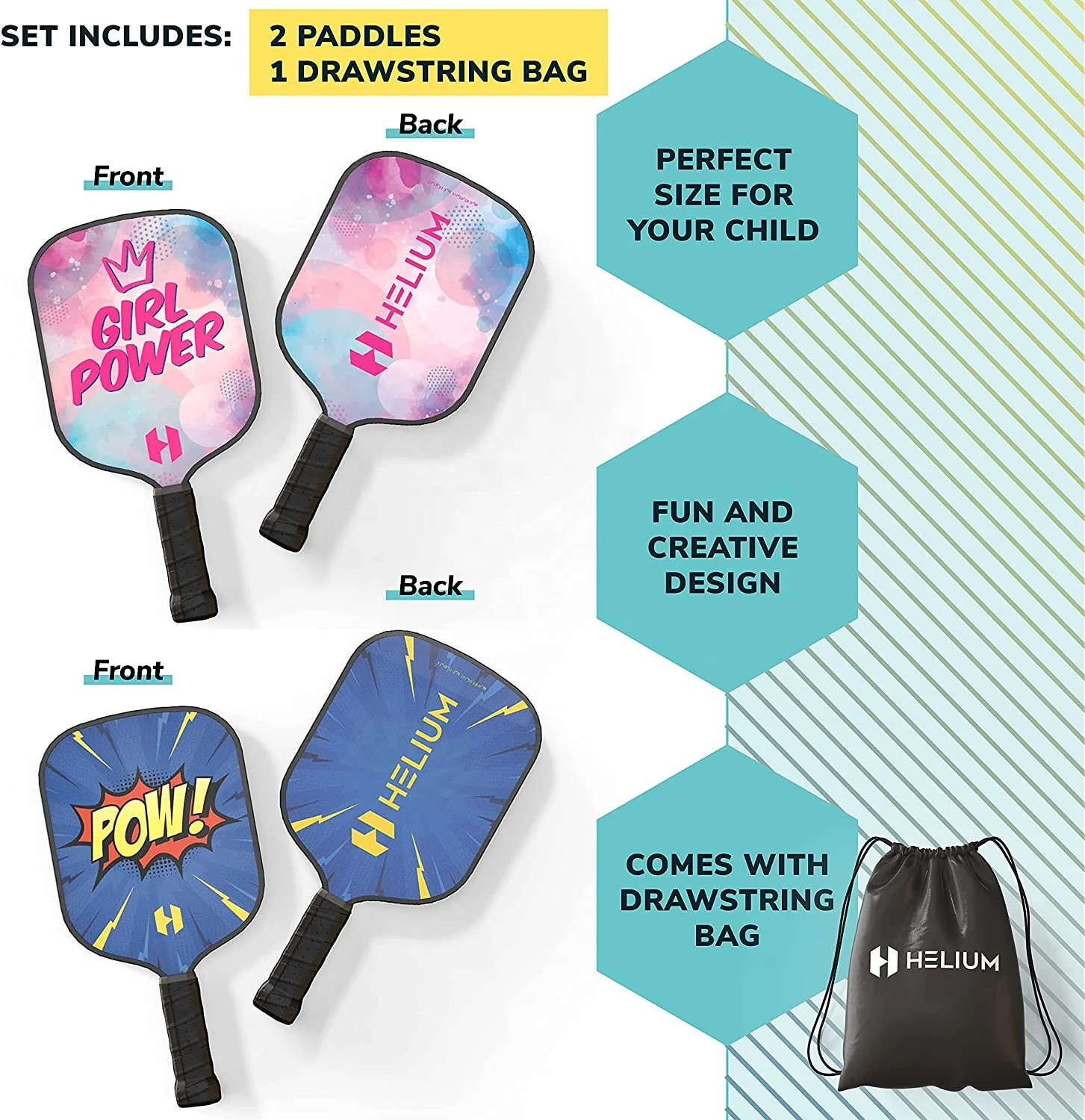 Pickleball paddles for kids lightweight honeycomb Graphite pickle ball carbon pickleball paddle racket set