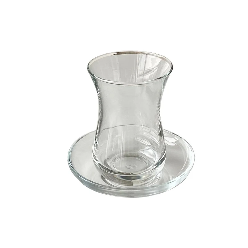 New Design Fancy Waist Shot Glass Black Tea  Tulip Turkish Teacups with Saucers