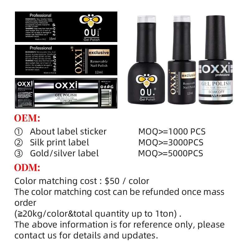 Oxxi Foil Falkes Gel OEM ODM Professional Gel Nail Polish Supplies Semi-permanent Chunky Glitter UV Gel Nail Polish