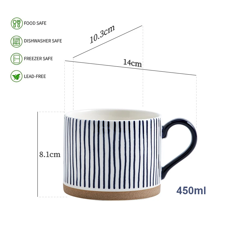 Custom Large handmade 15oz Ceramic Coffee Mug with logo Blue Hand Painted Porcelain Ceramic Mugs Tea Cups for Office Home gift