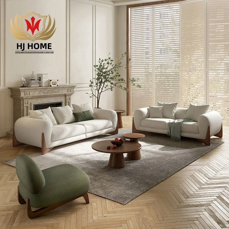 Foshan Furniture Ready Ship Cheap Price Modern 3-Seat Living Room Sitting Couch Cashmere  Fabric White Three Seat Sofa