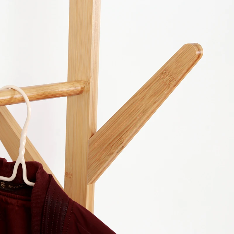 Apartment Bamboo Clothing Garment Rack Free Standing Clothes Coat Hanger for Living Room