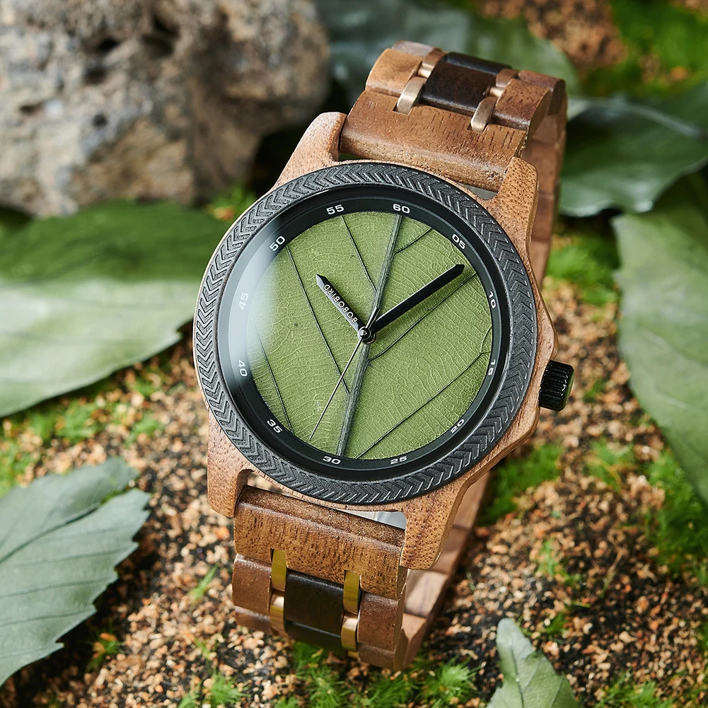 Handmade Luxury Wood Watch with Custom Logo 44mm round Dial and 22mm Band Charm Type with Pointer Display for Men