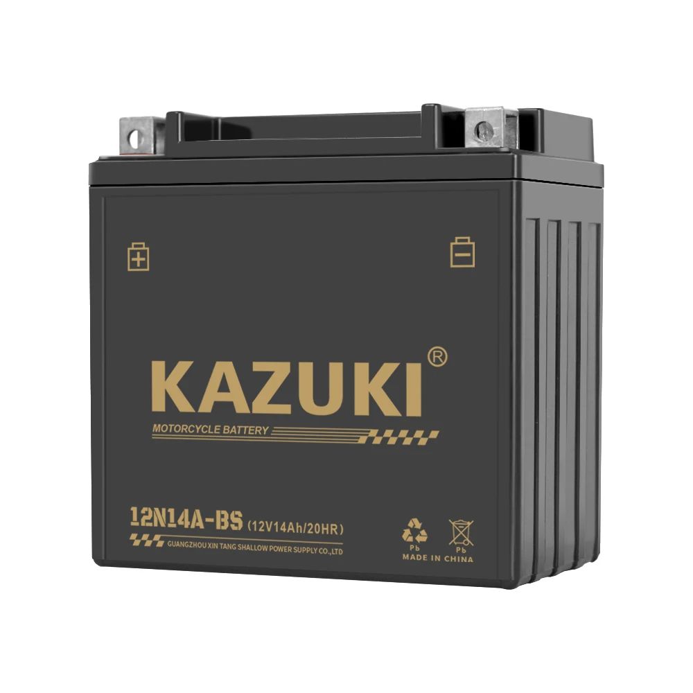 Китайская Фабрика KAZUKI, Японская технология, свинцово-кислотный двигатель для мотоциклов 12N14-BS 12V14AH, гелевая батарея для мотоцикла