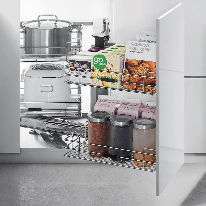 Kitchen for 900mm cabinet left right soft open close pull out drawer unit organizer chrome wire basket blind super magic corner