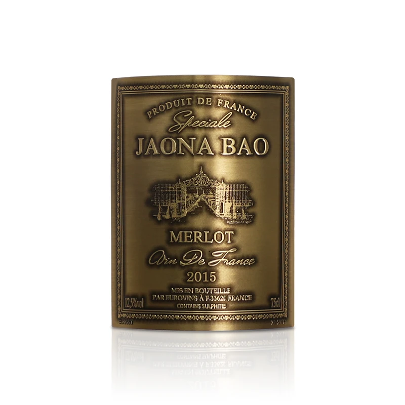 Металлический тисненый Золотой логотип этикетка наклейка алюминиевый флакон для вина парфюма металлическая табличка сувенирный ангел производитель