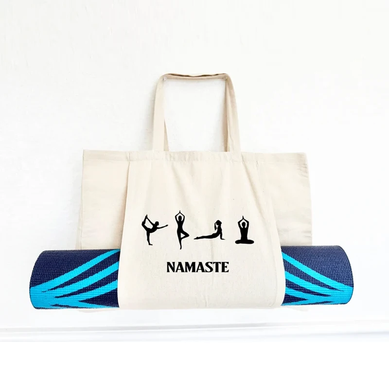 Customized Logo Yoga Mat Basic Canvas Tote Fabric Bag with Pockets Wholesale Women Premium Yoga Mat Carry Cotton Canvas Tote Bag